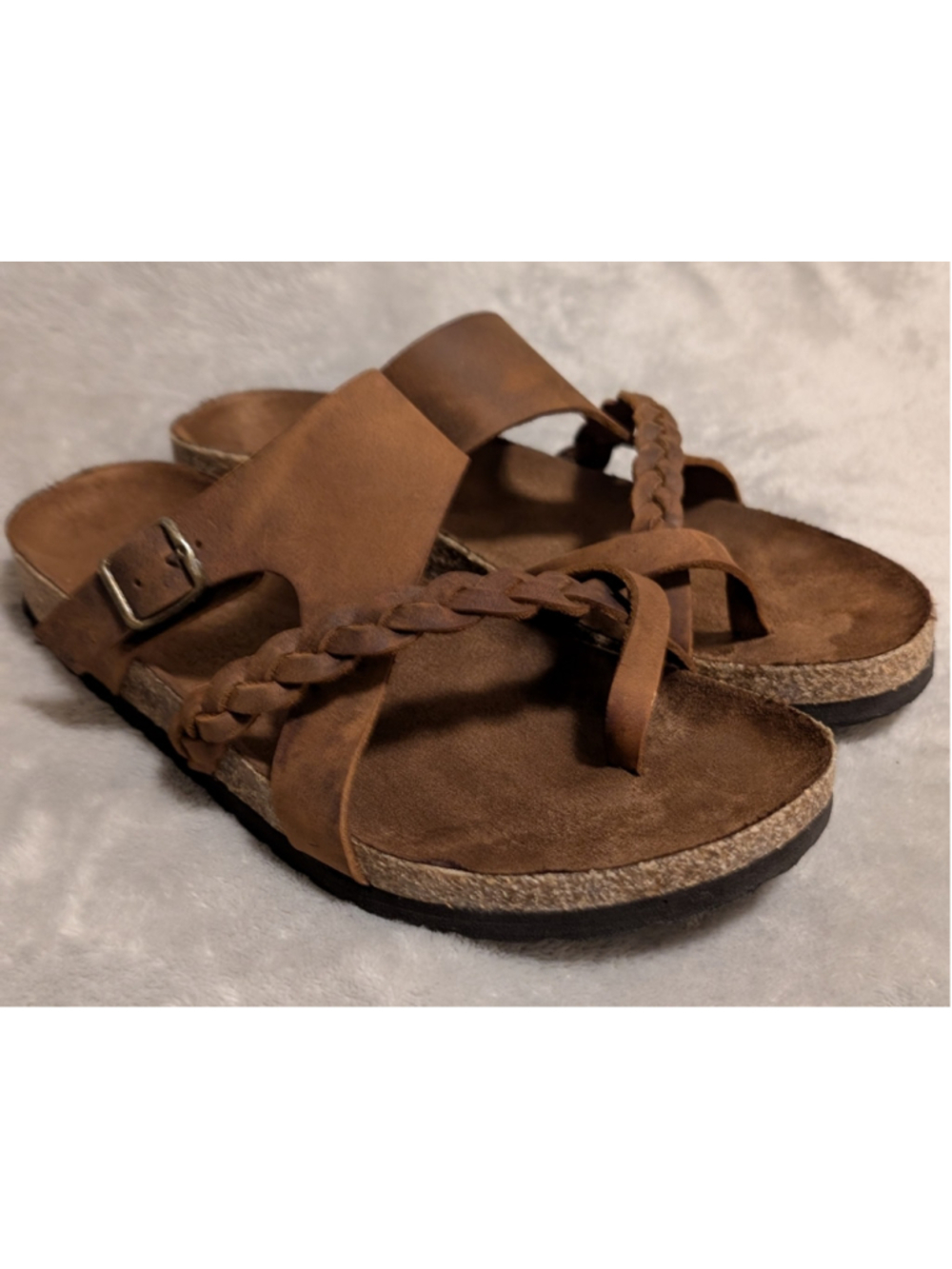 White Mountain Footbeds Women's Brown Braided Toe-Post Sandals Size 8 ME6